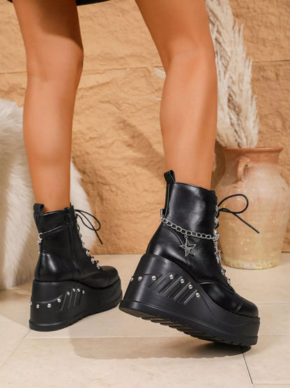 Round Toe Platform Wedge Boots