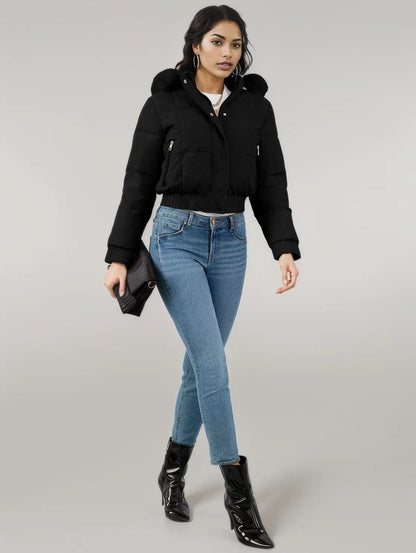 Pocketed Long Sleeve Cropped Hooded Winter Coat