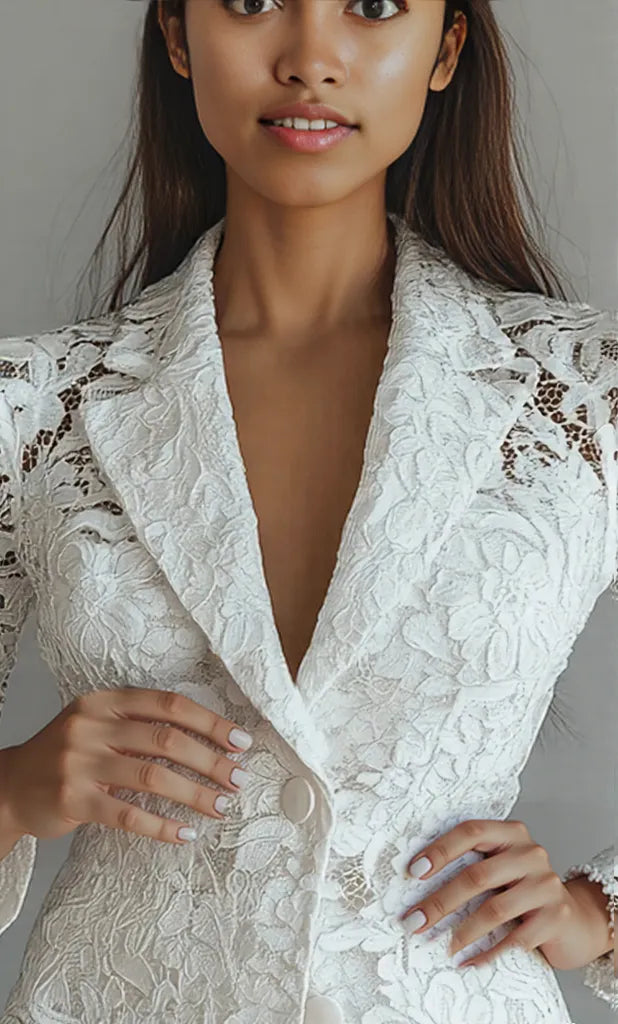 Floral Pattern Lace Single-Breasted Blazer