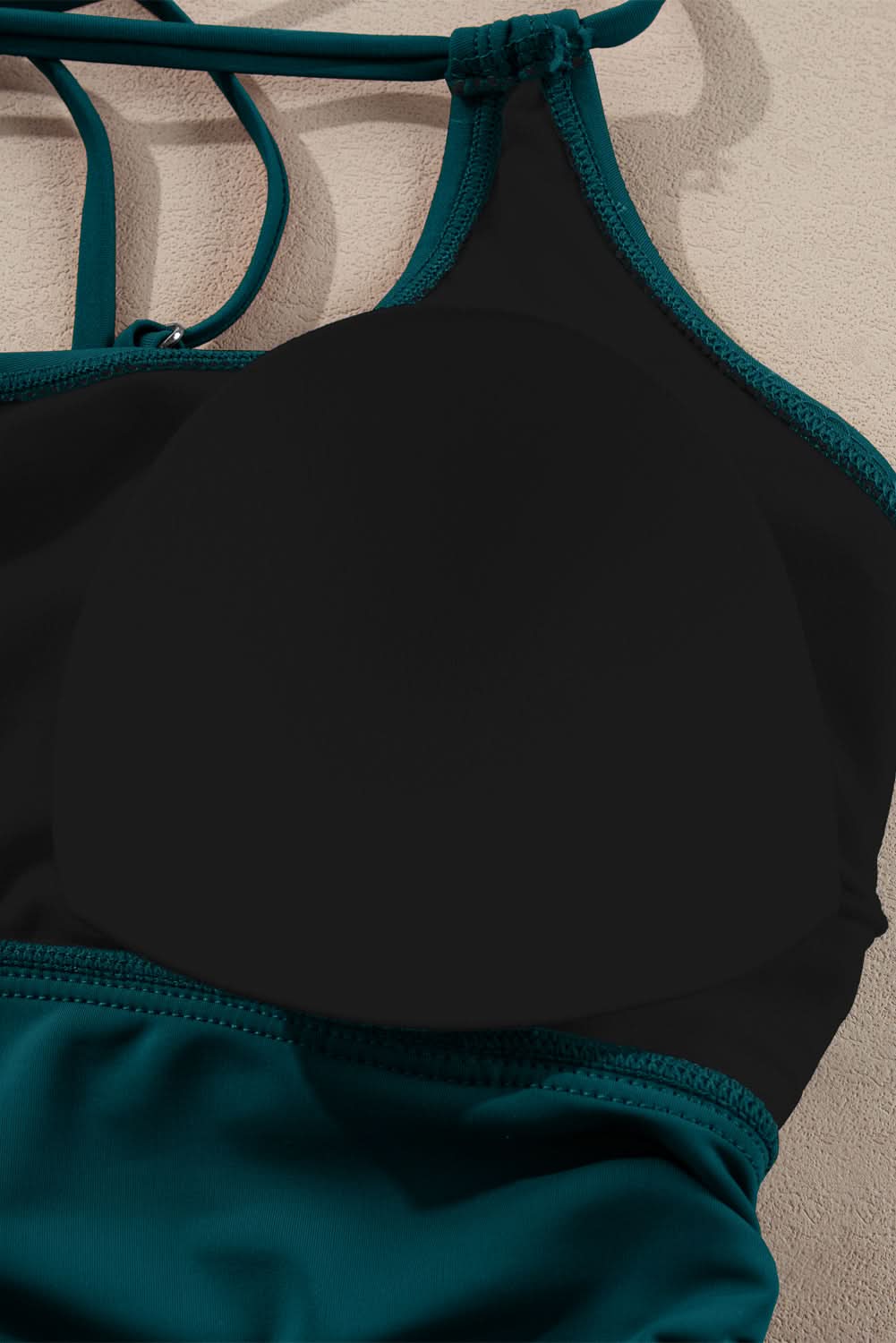 Mineral Red Drawstring Tummy Control Mix-and-match 2pcs Tankini Swimsuit Sea Green 82%Polyamide+18%Elastane
