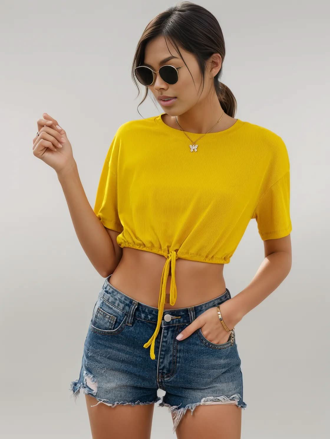 Ivy Lane Drawstring Round Neck Short Sleeve T-Shirt