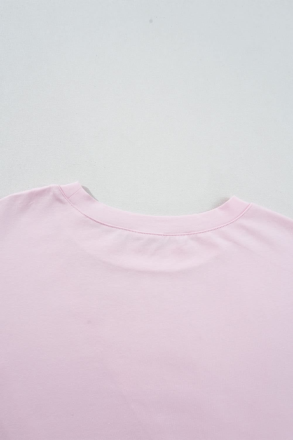 Pink Color Block Patchwork Seamed Crewneck T Shirt