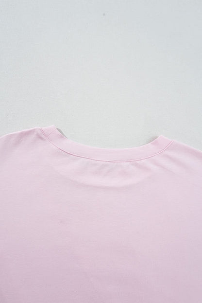Pink Color Block Patchwork Seamed Crewneck T Shirt