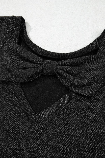 Black Bow Decor Glittery Short Sleeve Top Black 71.5%Polyamide+23.9%Metallized fibres+4.6%Elastane