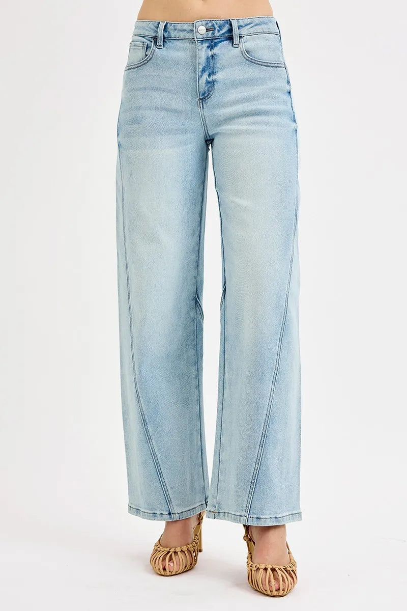 RISEN Full Size Mid Rise Fit Barrel Jeans LIGHT