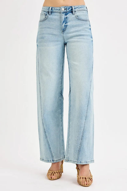 RISEN Full Size Mid Rise Fit Barrel Jeans LIGHT