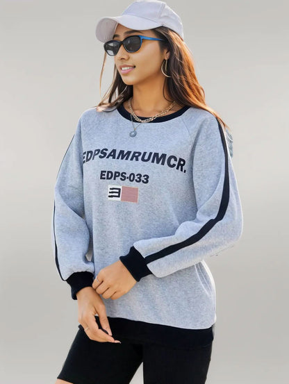 Letter Round Neck Long Sleeve Sweatshirt