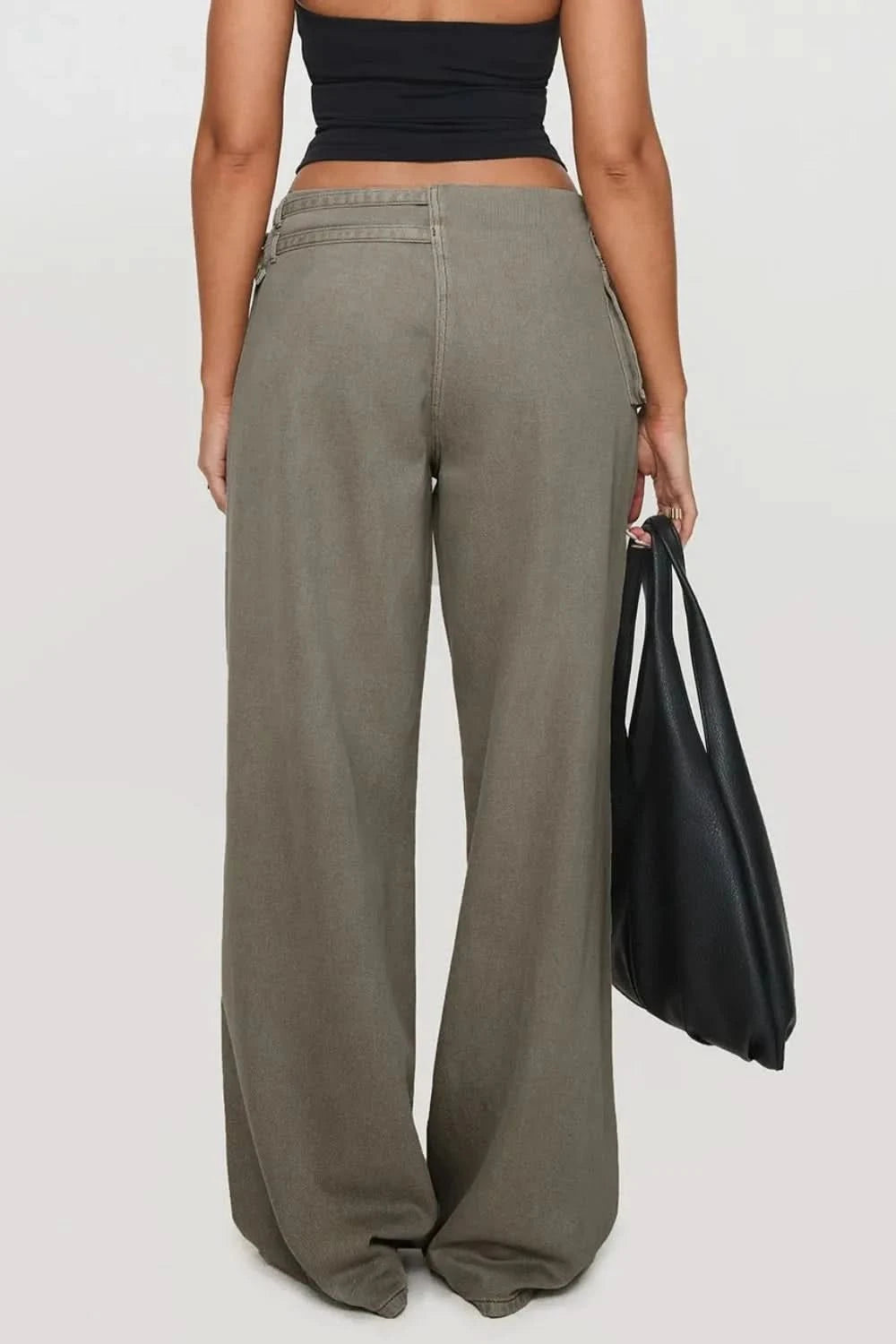 Wide Leg Jeans with Pockets Dark Gray
