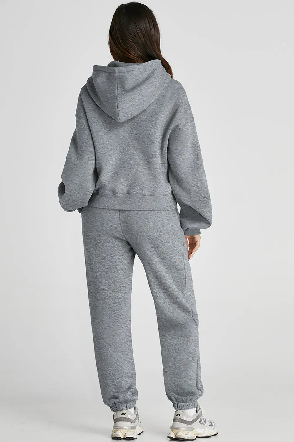Dropped Shoulder Hooded Top and Pants Active Set Gray