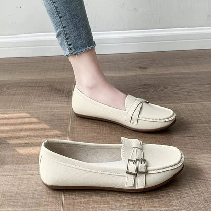 Round Toe Flats Slip-Ons Beige