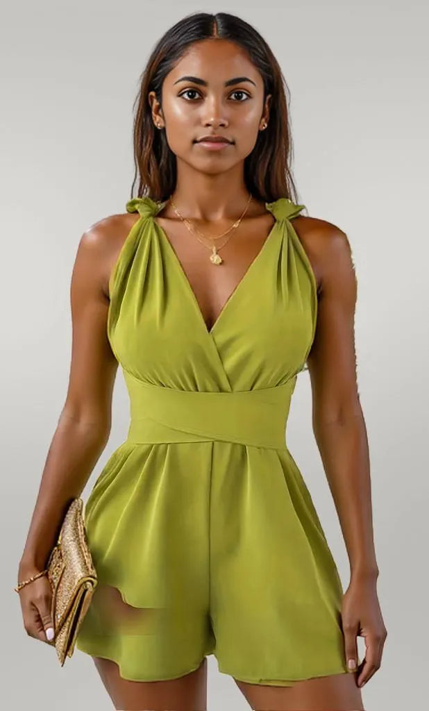 Crisscross Back Solid Color Sleeveless Romper