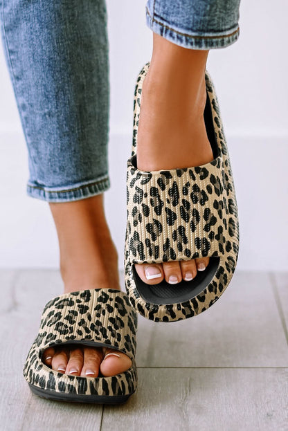 Pink Leopard Print Thick Sole Slip On Slippers