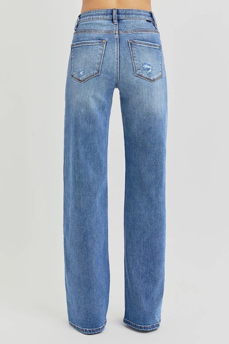 RISEN Full Size Tummy Control Elastic Band High Rise Wide Jeans