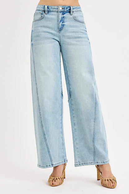RISEN Full Size Mid Rise Fit Barrel Jeans LIGHT