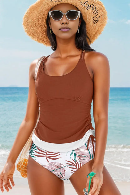 Mineral Red Drawstring Tummy Control Mix-and-match 2pcs Tankini Swimsuit Mineral Red 82%Polyamide+18%Elastane