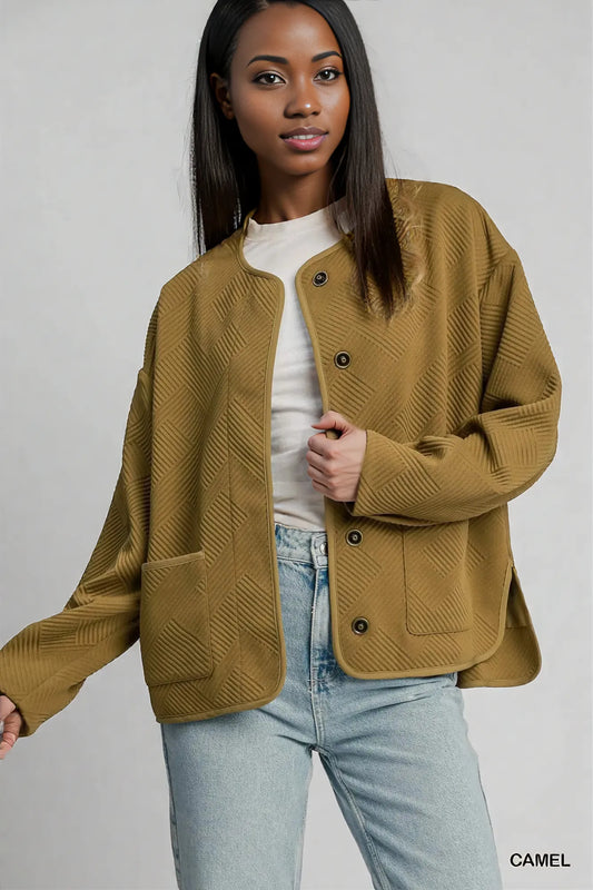 Umgee Textured Jacquard Jacket CAMEL