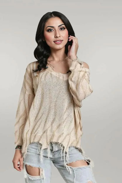 ADORA Frayed Zebra Knit Top