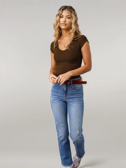 Scoop Neck Cap Sleeve T-Shirt