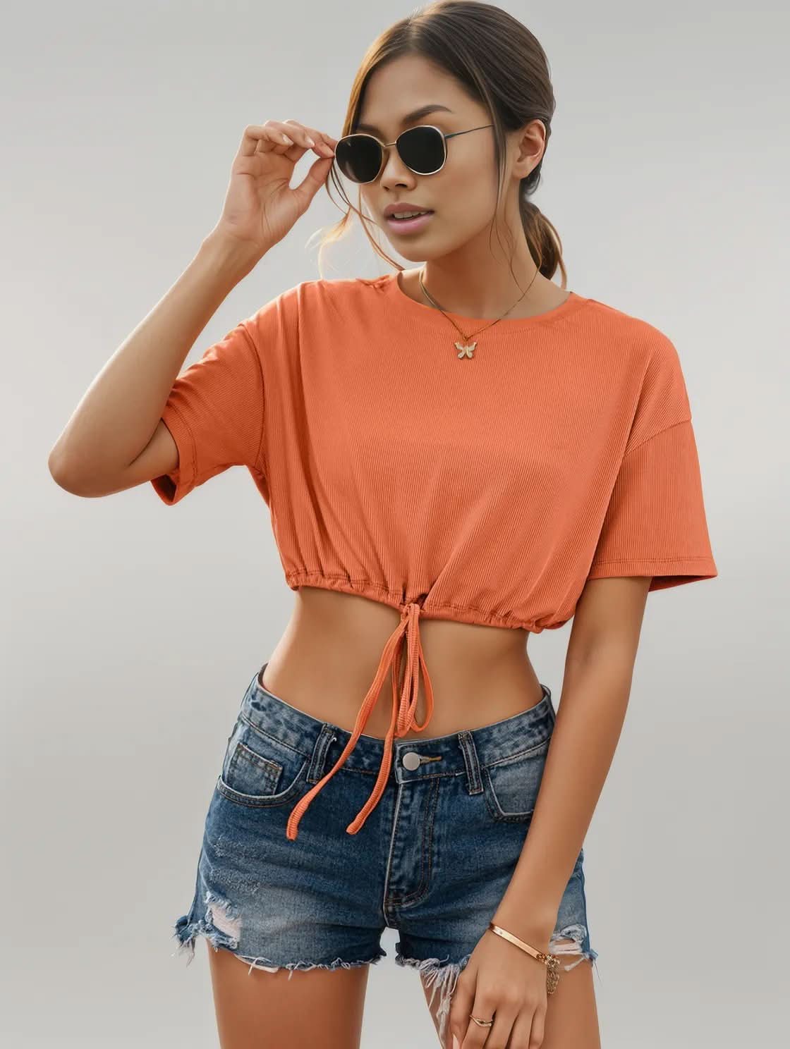 Ivy Lane Drawstring Round Neck Short Sleeve T-Shirt