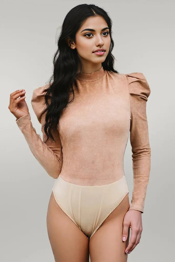 Mock Neck Puff Sleeve Bodysuit