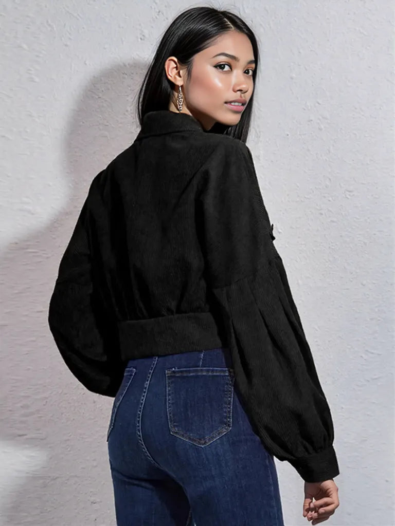 Button Down Collared Neck Cropped Jacket