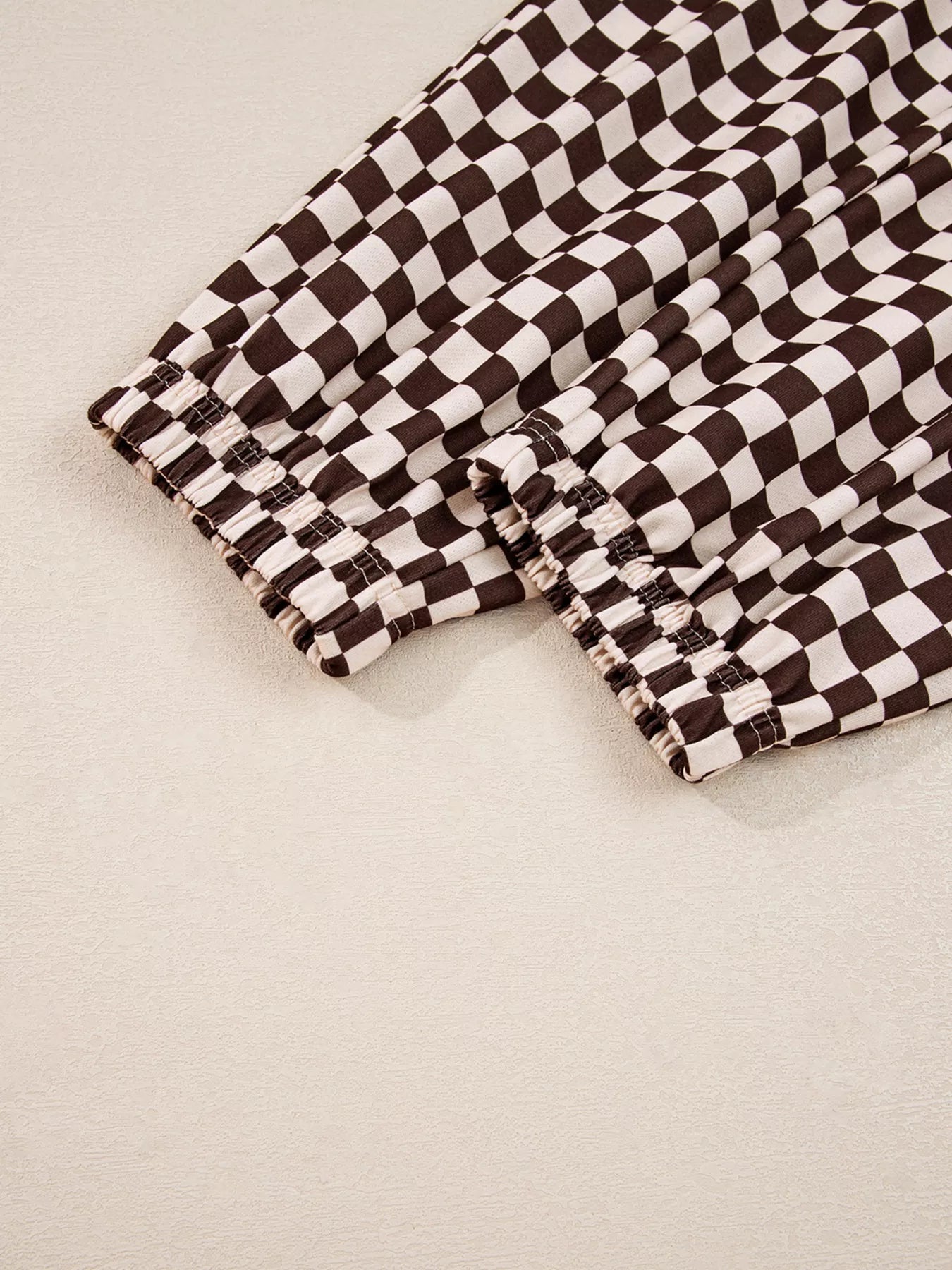 Checkered Drawstring Hoodie and Pants Set Plaid