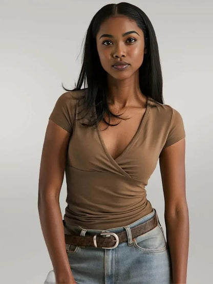 Surplice Short Sleeve T-Shirt Tan
