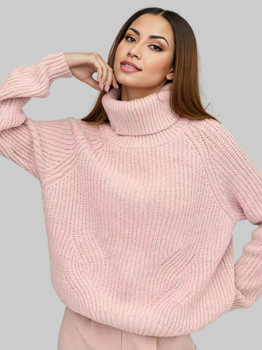 Turtleneck Long Sleeve Sweater Pink