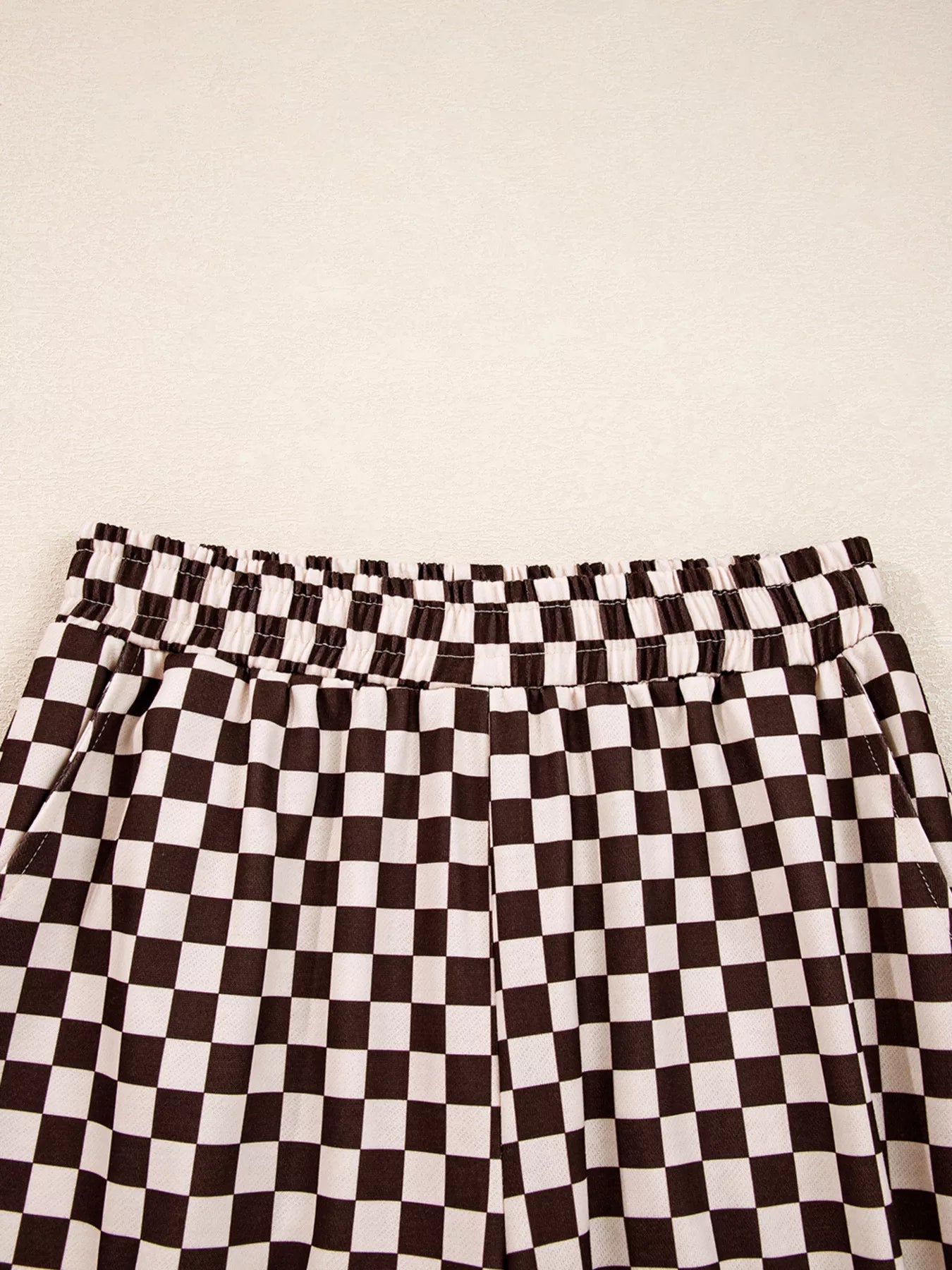 Checkered Drawstring Hoodie and Pants Set Plaid
