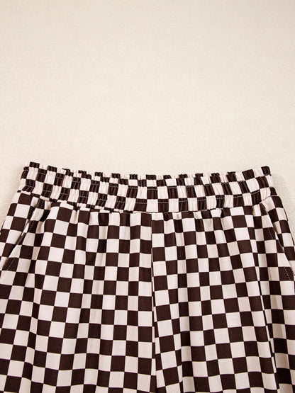 Checkered Drawstring Hoodie and Pants Set Plaid