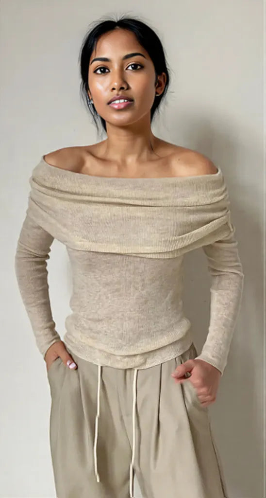 Off-Shoulder Long Sleeve Knit Top