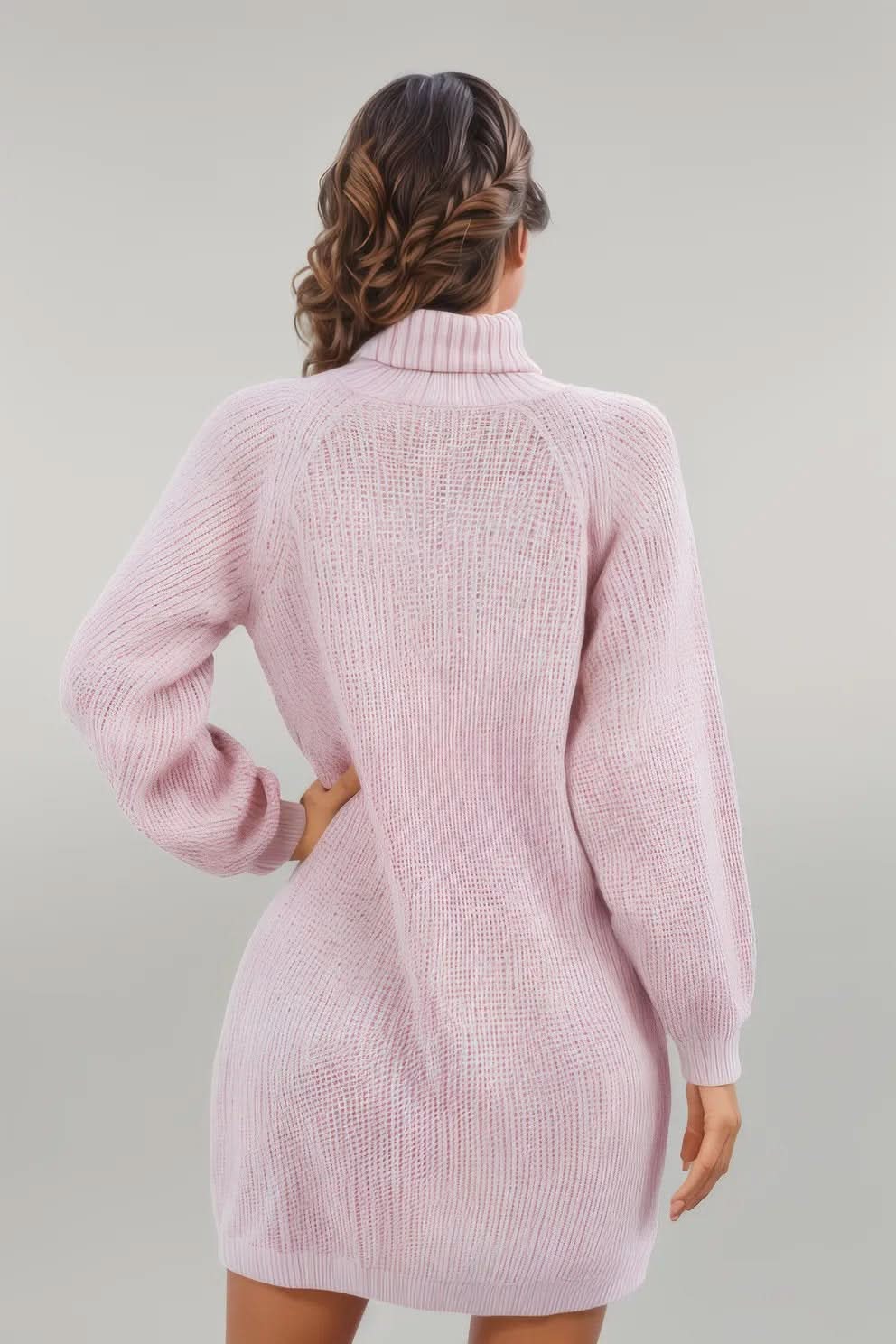 Buttoned Turtleneck Long Sleeve Sweater Dress