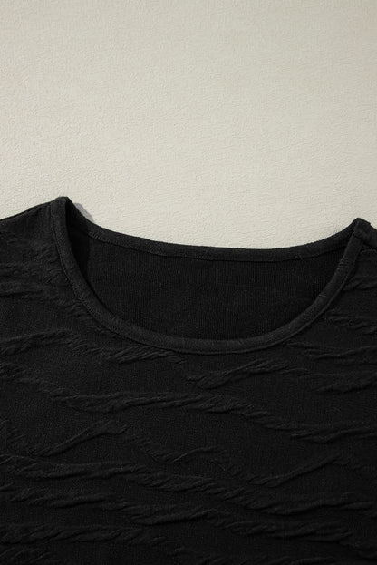 Black Solid Wavy Textured Slim Fit Long Sleeve Shirt