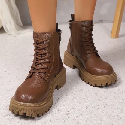 Lace Up Platform Boots Coffee Brown