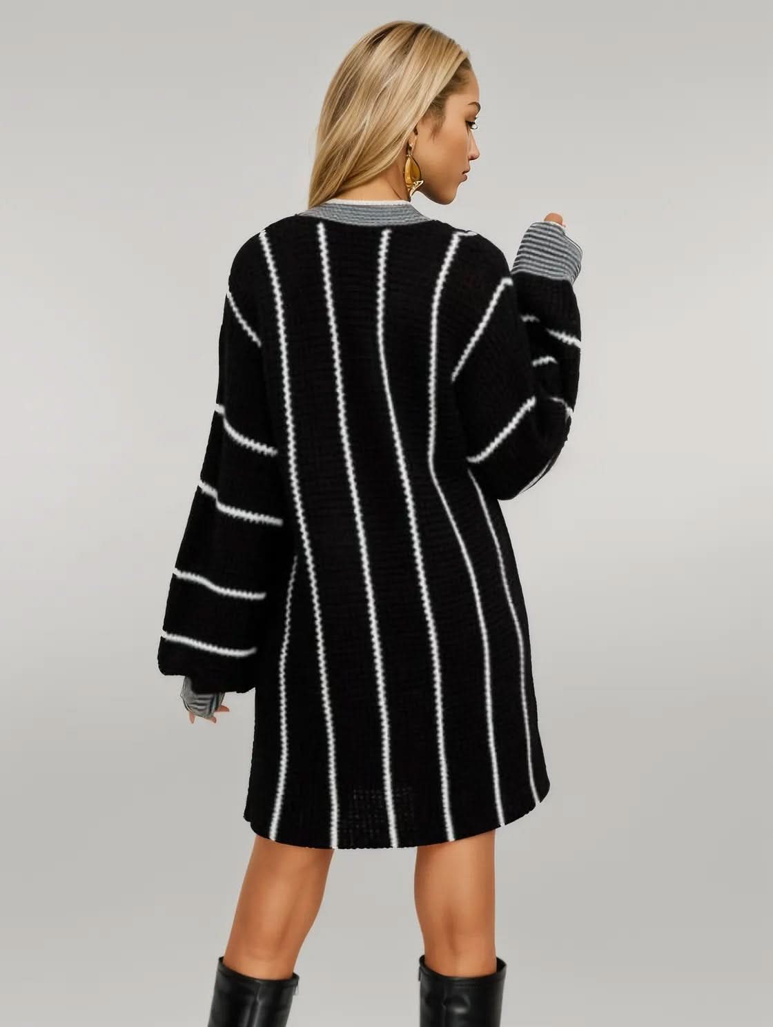 Striped V-Neck Long Sleeve Mini Dress