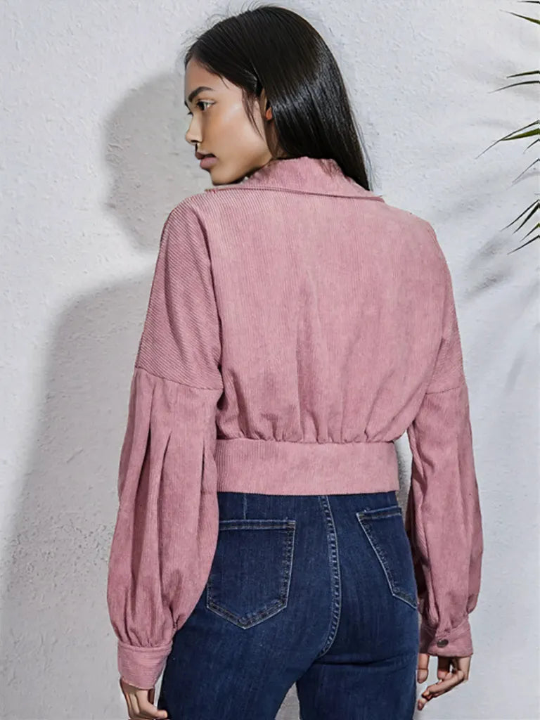 Button Down Collared Neck Cropped Jacket