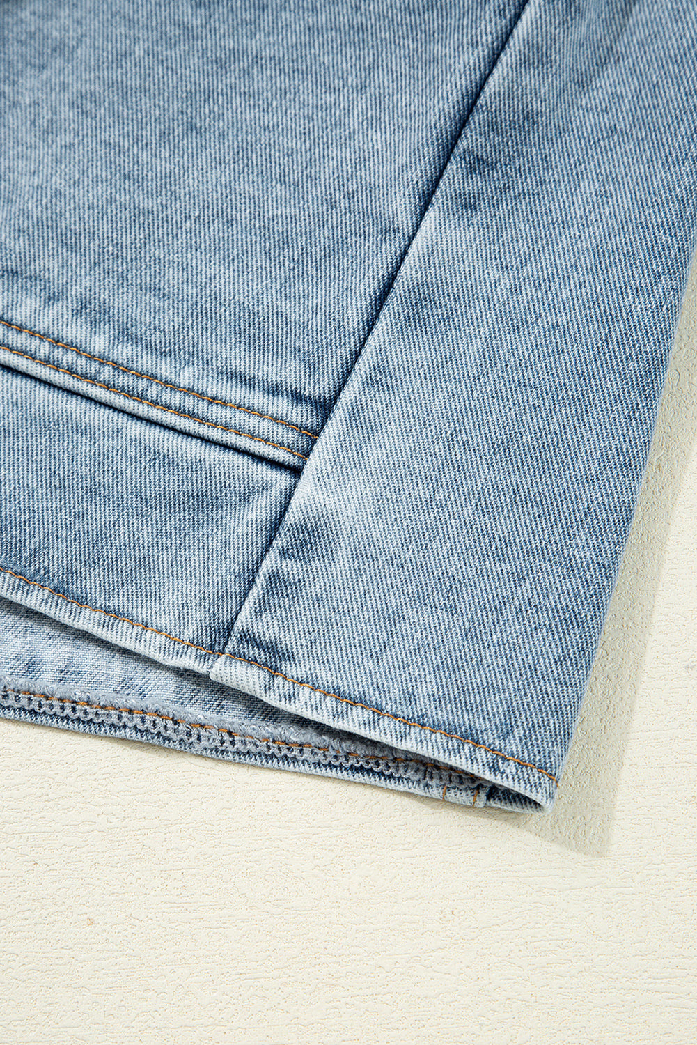 Sail Blue Scallop Trim Collar Patched Pocket Button Up Denim Jacket Myosotis 75%Cotton+25%Polyester