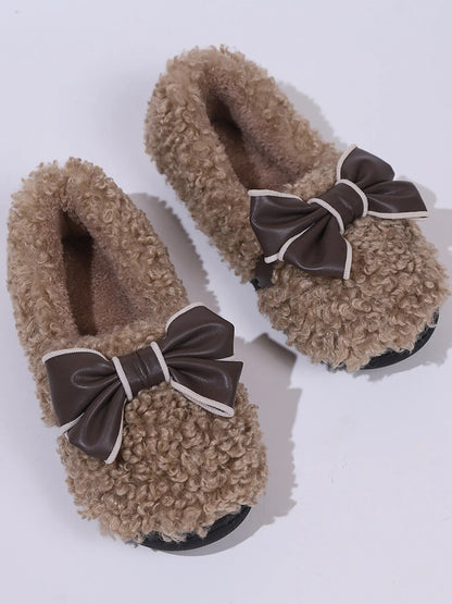 Cozy Bow-Knot Fluffy Indoor Slippers Taupe