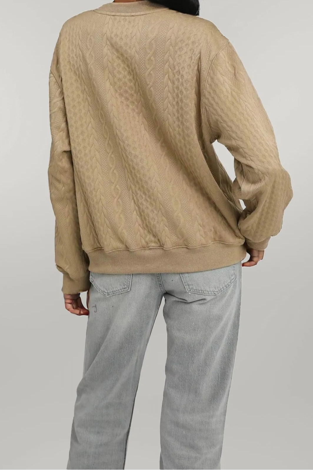 Umgee Cable Texture Pattern Sweatshirt with Ribbed Hem