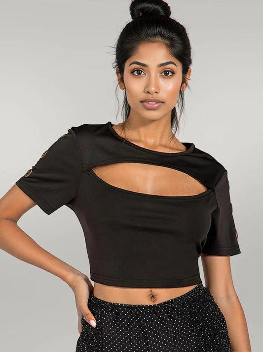 Cutout Grommet Detail Cropped Tee
