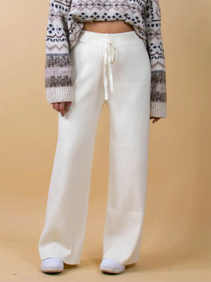 Ribbed Wide Leg Sweater Pants White