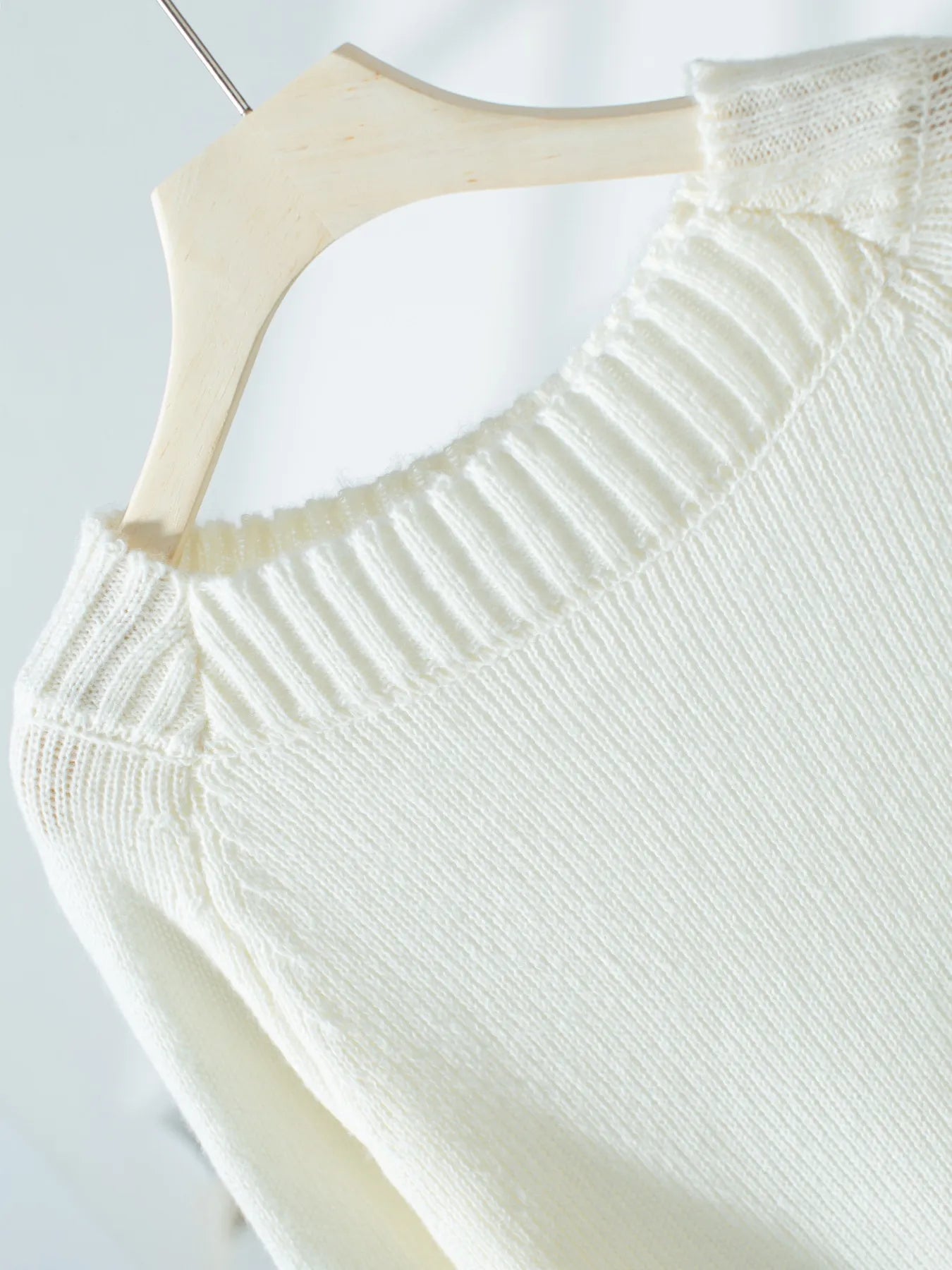 Ribbed Knit Boat Neck Sweater White