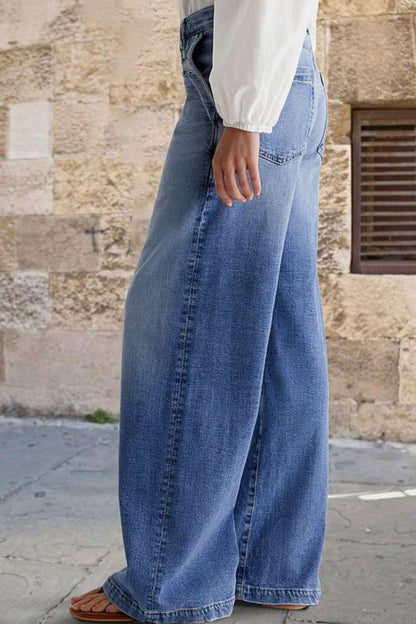 Pocketed Embroidered Straight Leg Jeans Light