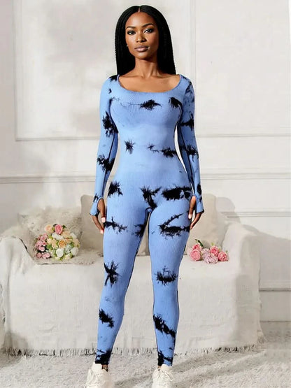 Scoop Neck Long Sleeve Active Jumpsuit