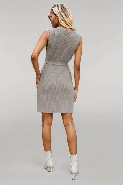 Round Neck Slit Sleeveless Sweater Dress