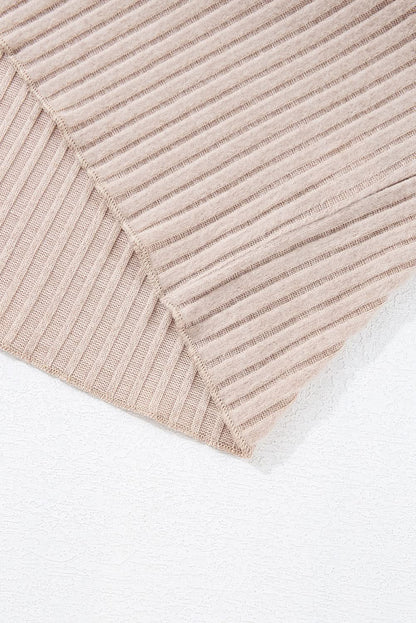 Beige Lettuce Cuffs Drop Shoulder Loose Ribbed Knit Top Beige 95%Polyester+5%Elastane