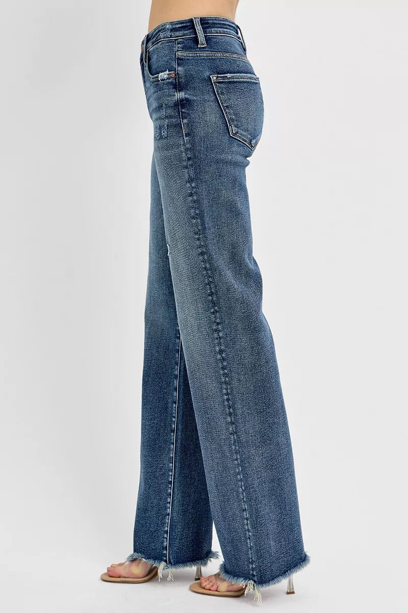 RISEN Full Size Tummy Control High Rise Long Straight Jeans DARK