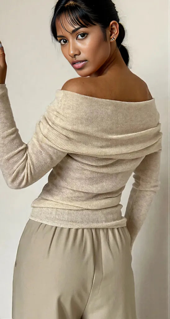 Off-Shoulder Long Sleeve Knit Top
