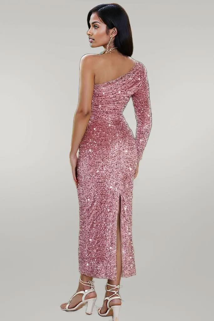 Elegant One-Shoulder Long Sleeve Dress