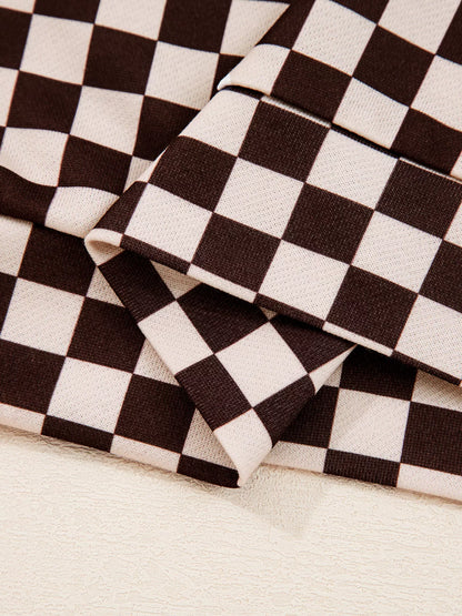 Checkered Drawstring Hoodie and Pants Set Plaid